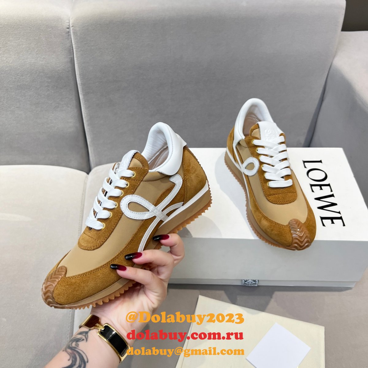 Luxury loewe Ballet Runner in nylon and calfskin