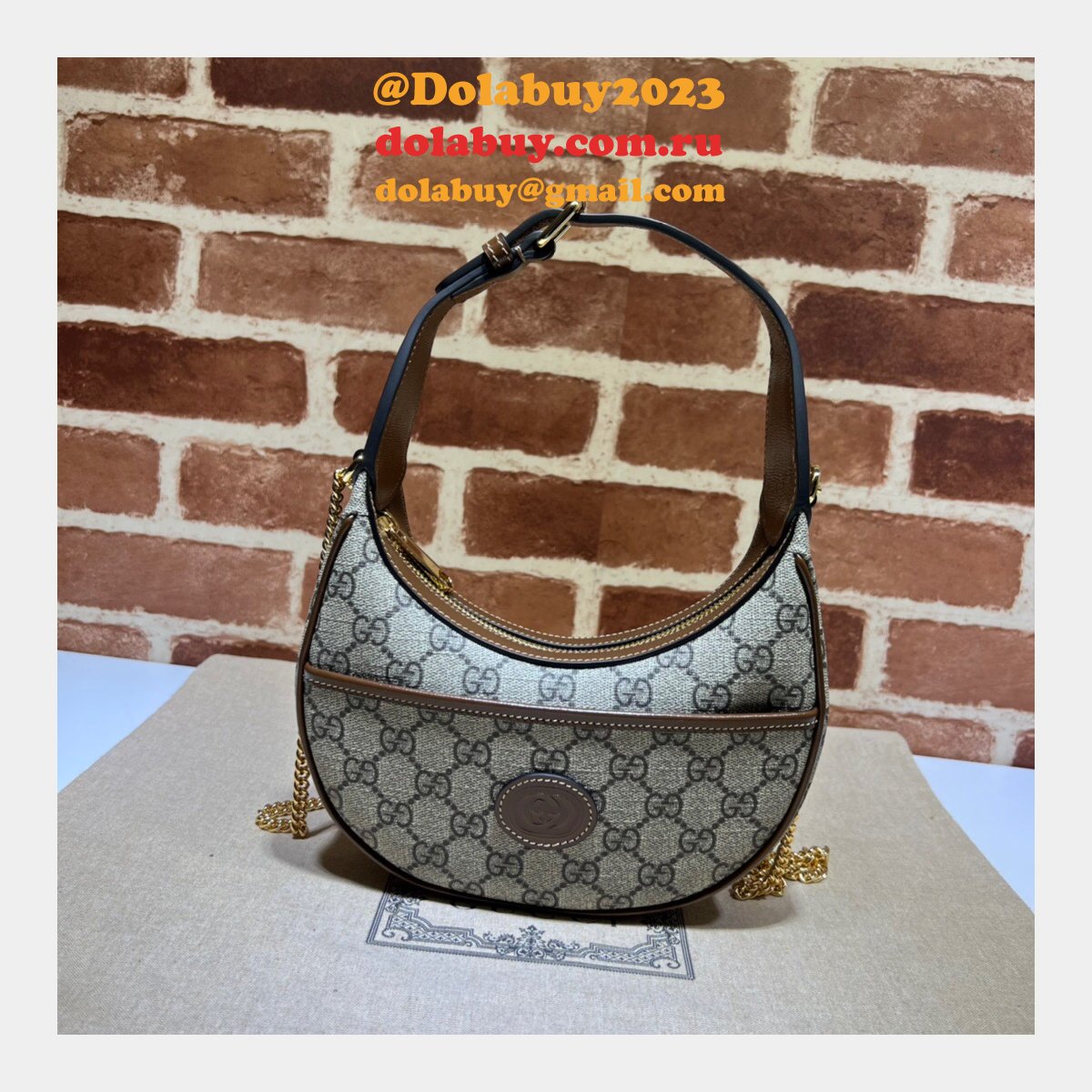 G*u*i replica designer interlocking g half-moon-shaped 726843 bag