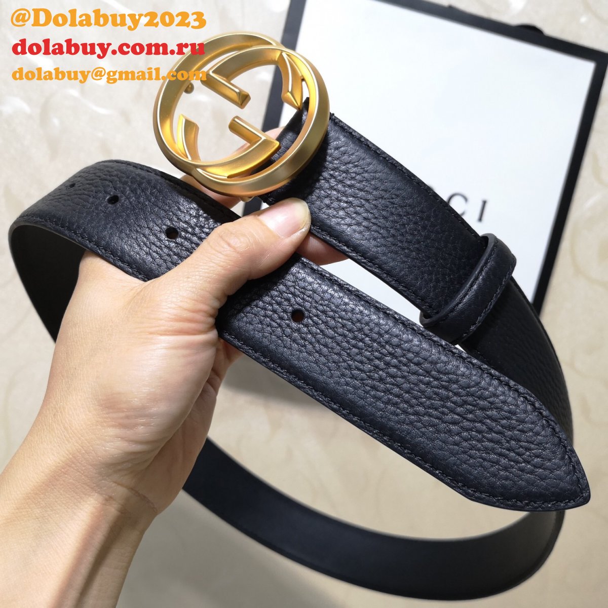 G*u*i belt with double g buckle 38mm-5 uk black