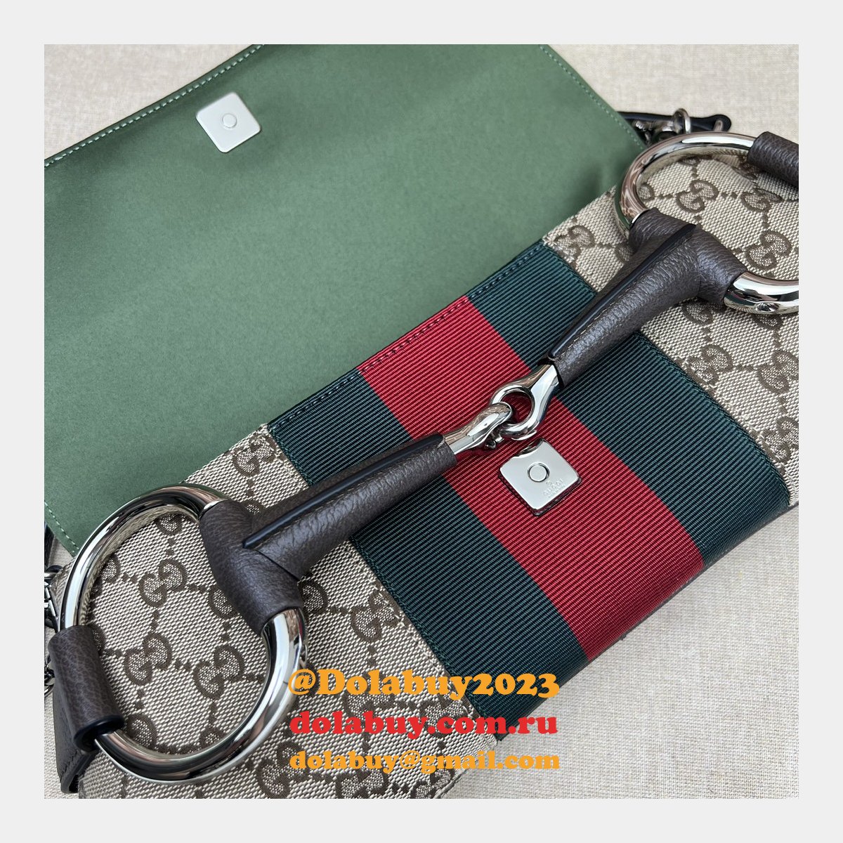 high quality G*u*i horsebit chain 764255 shoulder knockoff bag beige