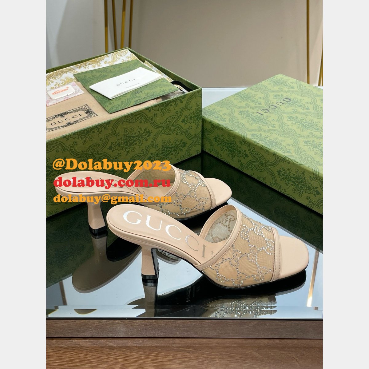 mid-heel slide sandal G*u*i monogrammed replica shoes