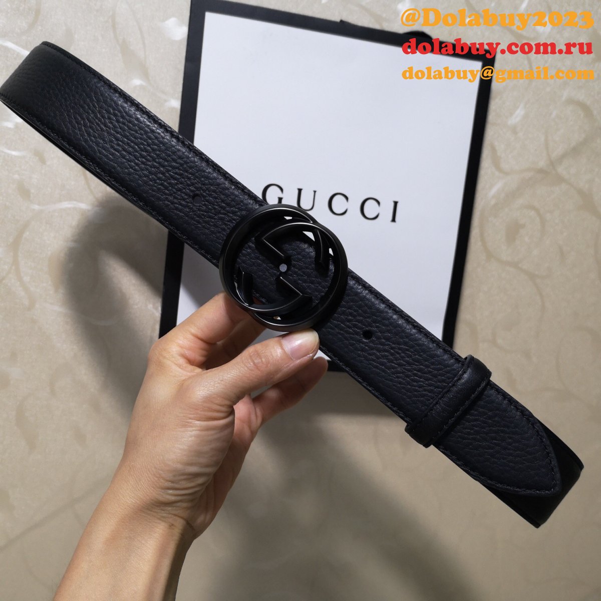 G*u*i belt with double g buckle 38mm-5 uk black