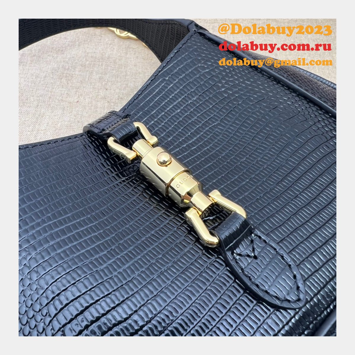 copy G*u*i designer jackie 1961 lizard 675799 black bag
