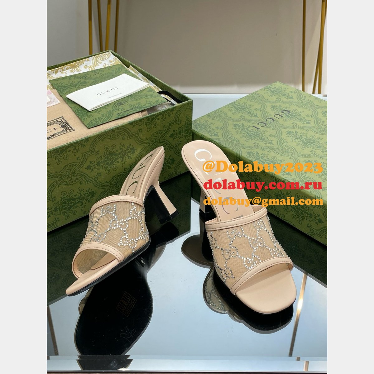 mid-heel slide sandal G*u*i monogrammed replica shoes