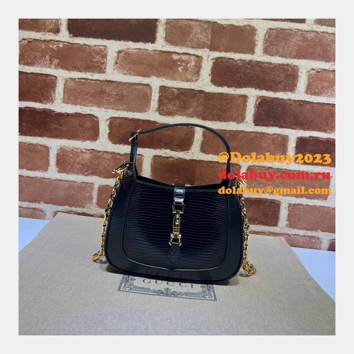 copy G*u*i designer jackie 1961 lizard 675799 black bag