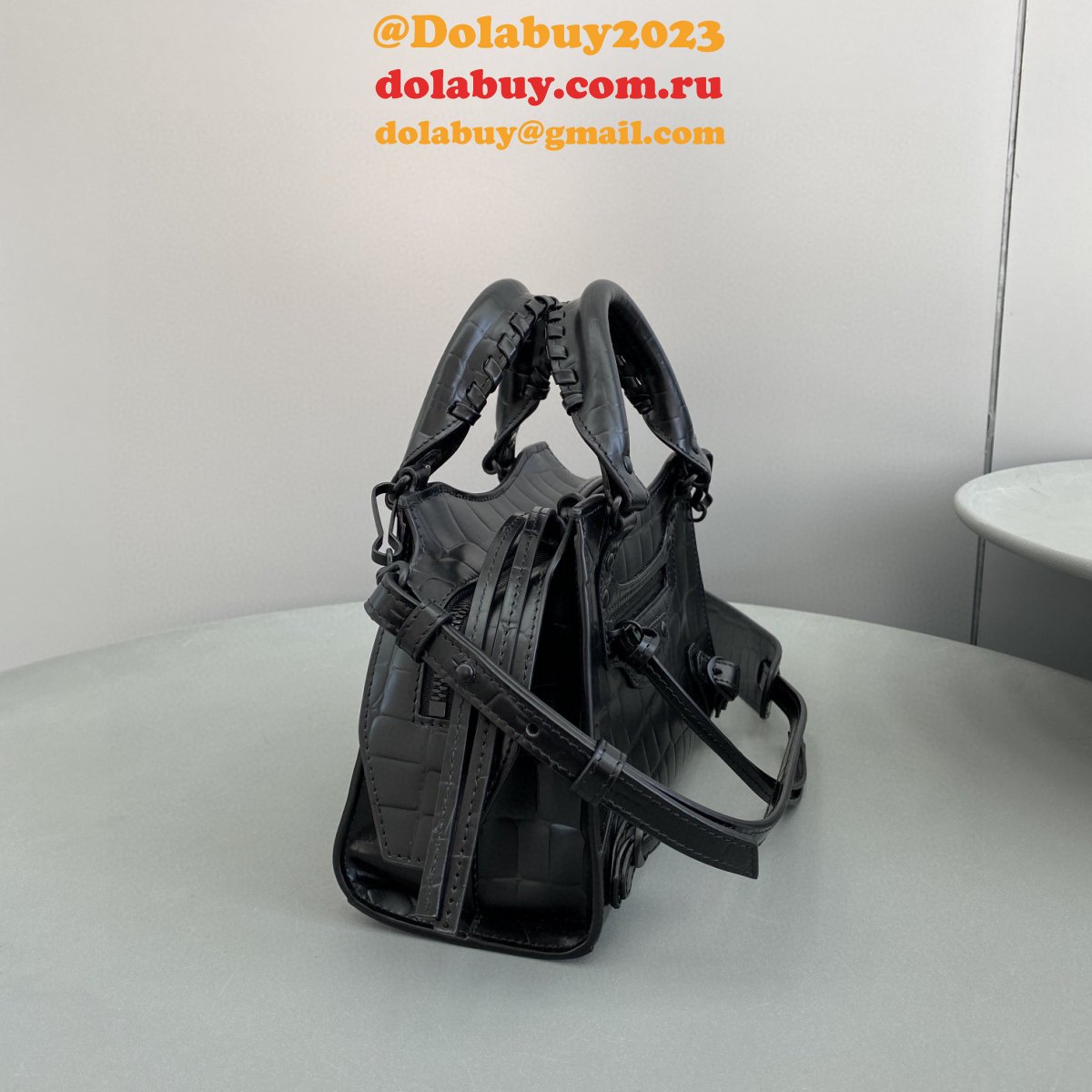 Top Quality Balenciaga cuag black crocodile bag