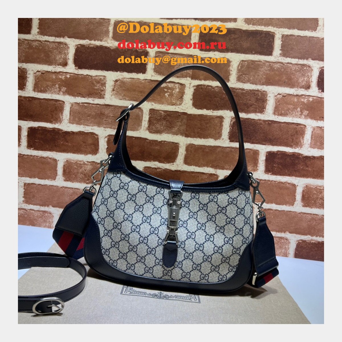 G*u*i wholesale jackie 1961 small shoulder bag ‎678843 beige and blue