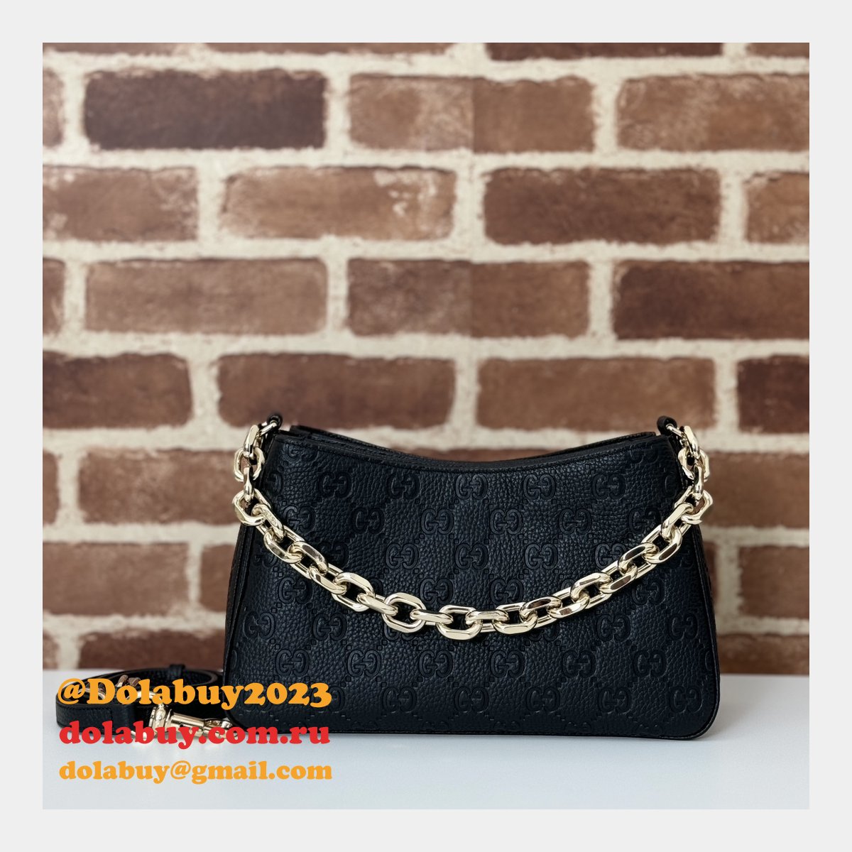 G*u*i designer copy gg emblem small shoulder chain 815263 black bag