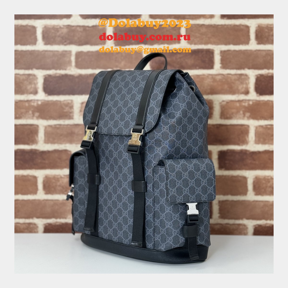 G*u*i men 792080 gg designer replicas backpack in black gg supreme