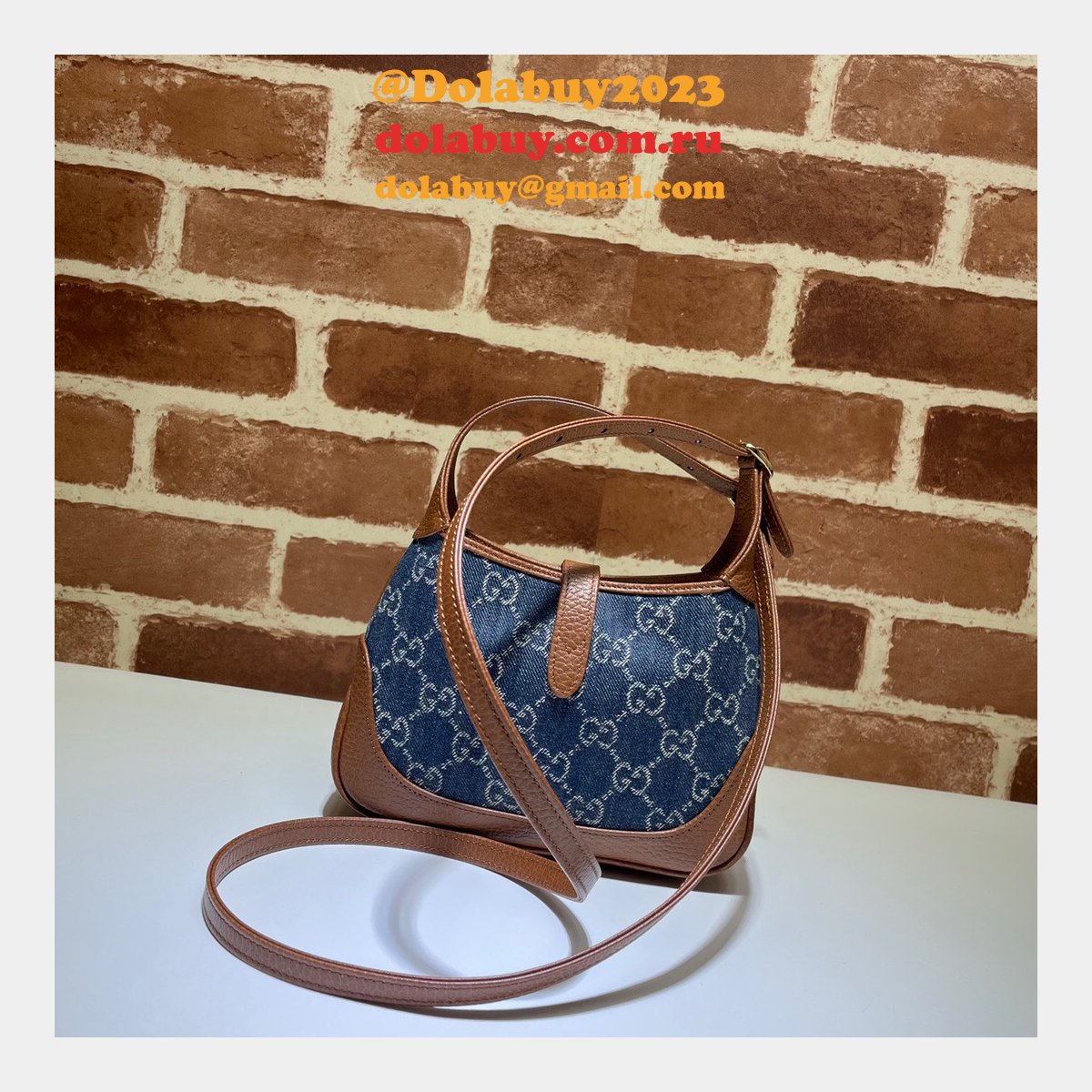 beige/ebony fake G*u*i jackie 1961 mini shoulder 637092 bag