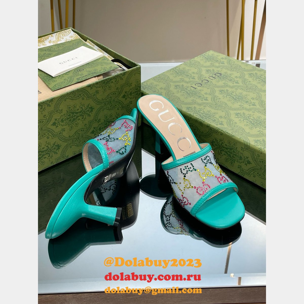 mid-heel slide sandal G*u*i monogrammed replica shoes