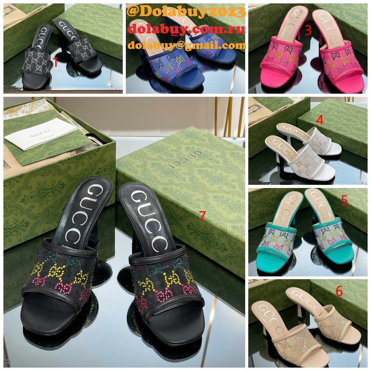 mid-heel slide sandal G*u*i monogrammed replica shoes