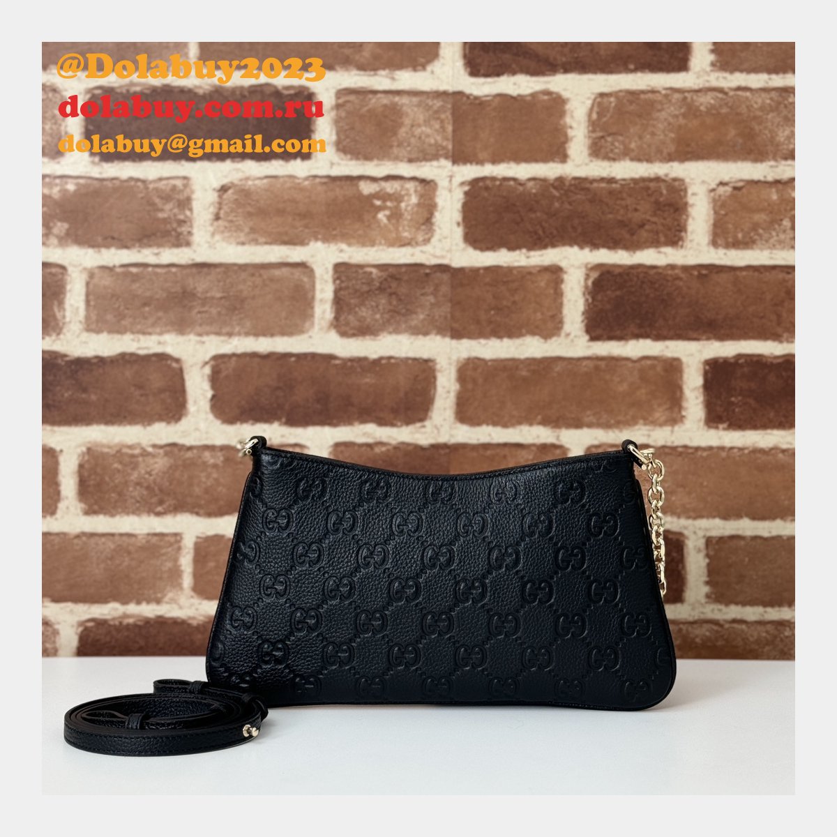 G*u*i designer fake gg emblem medium shoulder 815277 black bag