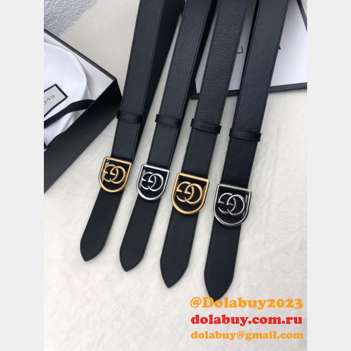 top quality G*u*i double g leather replica belt black