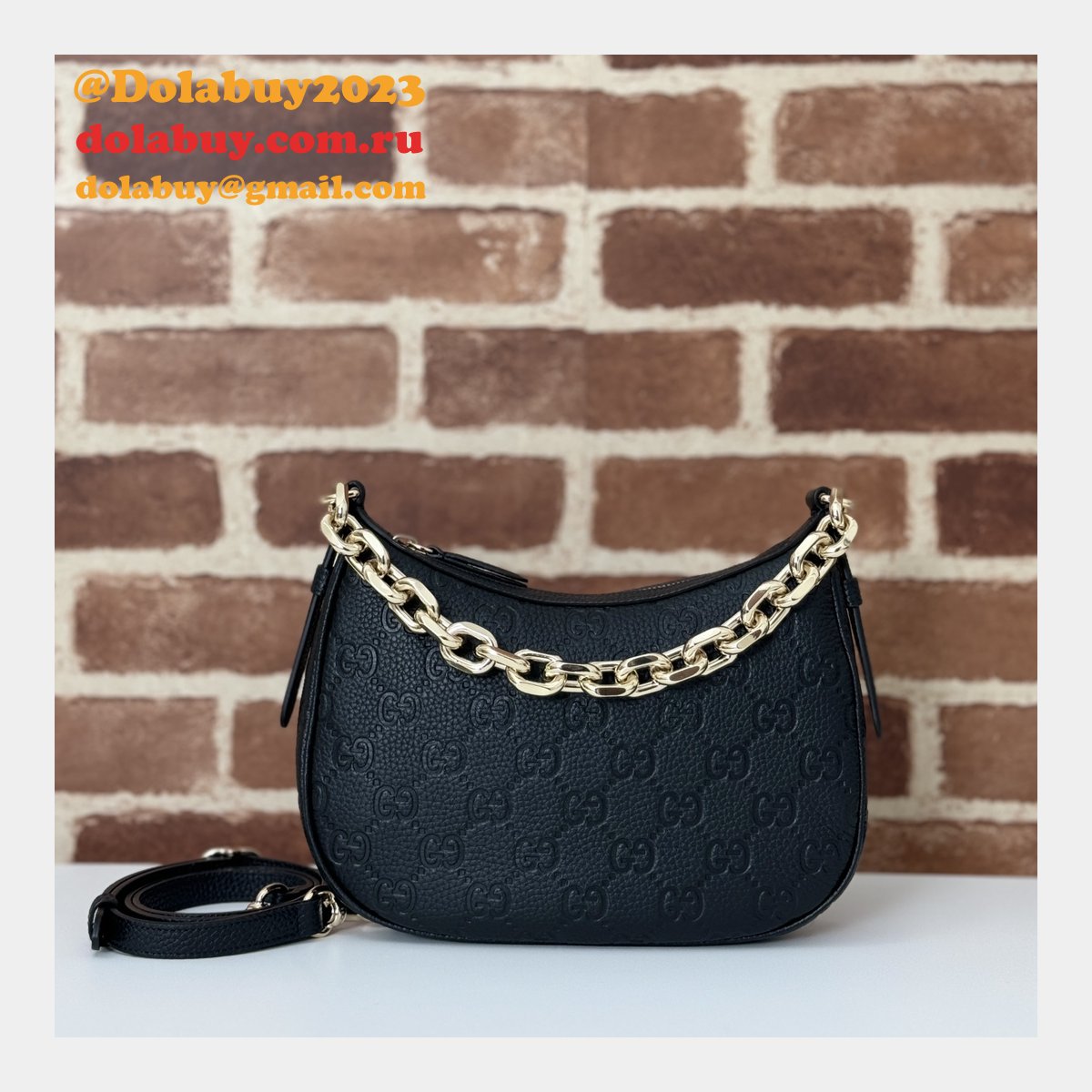 G*u*i 815409 black gg emblem small shoulder chain knockoff bag