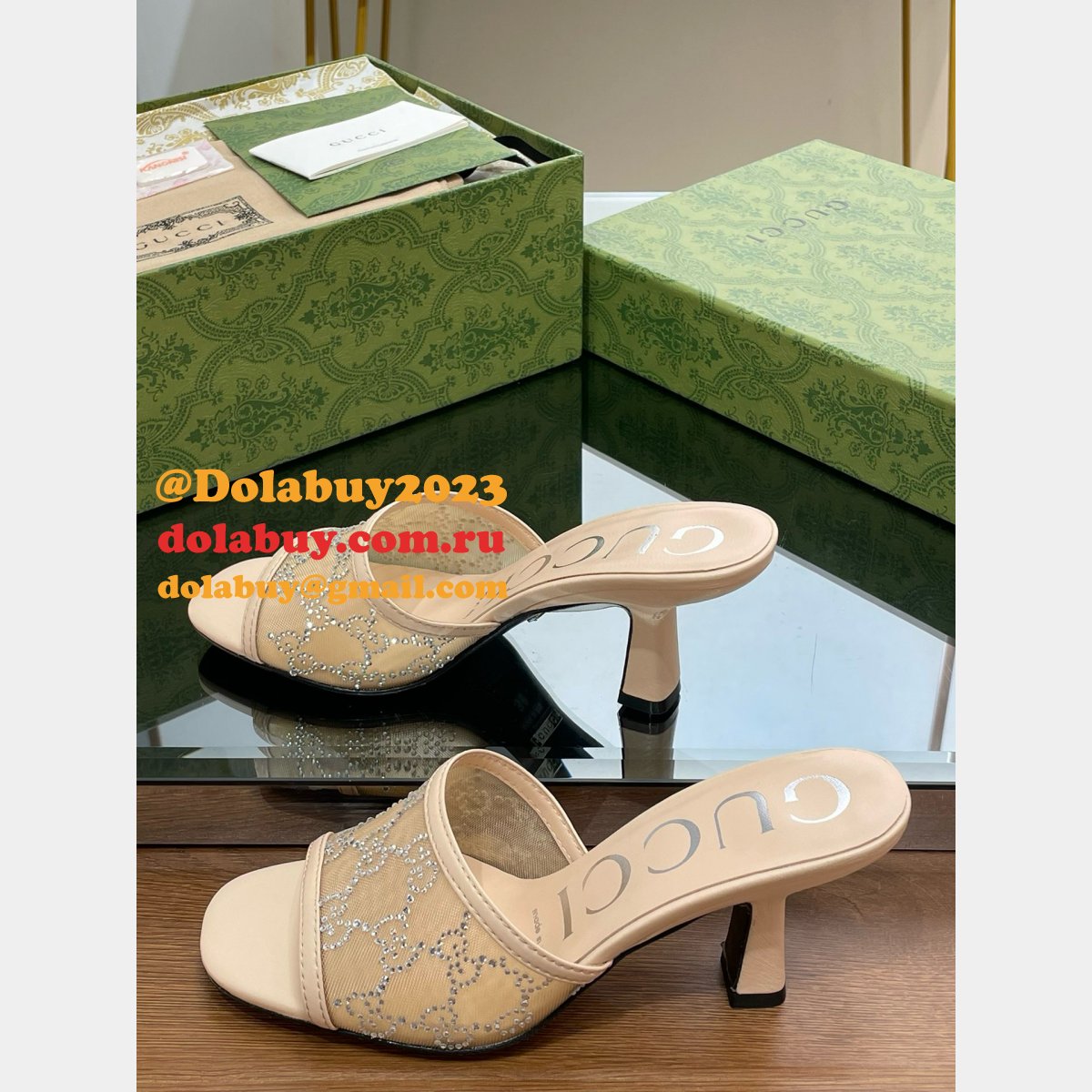 mid-heel slide sandal G*u*i monogrammed replica shoes