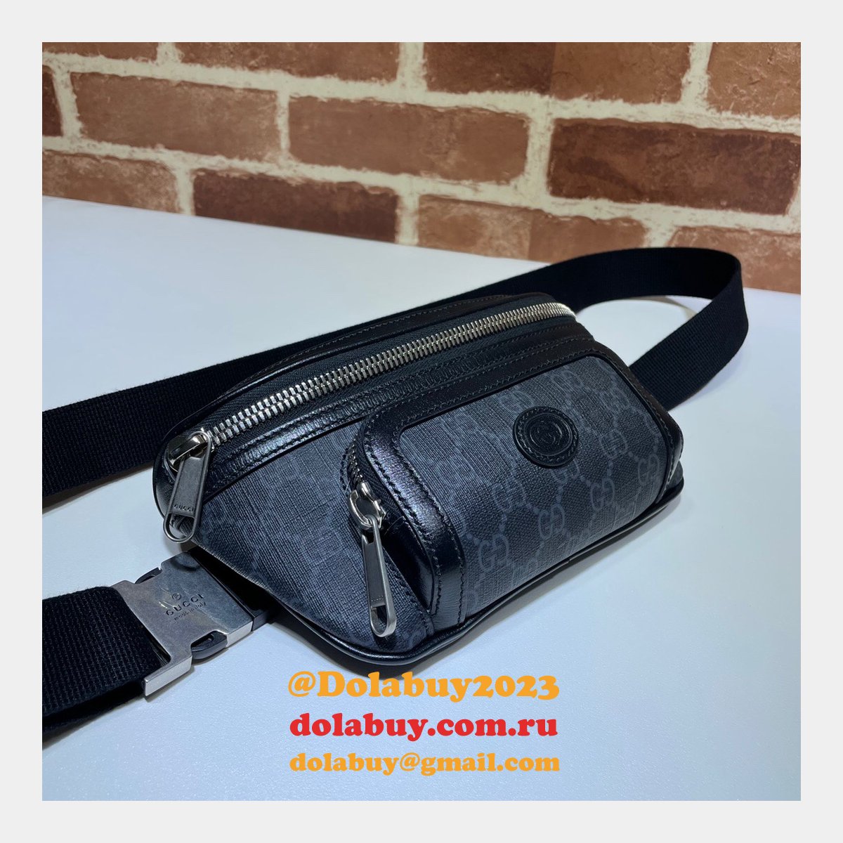 top quality G*u*i belt bag with interlocking g 682933 black gg supreme