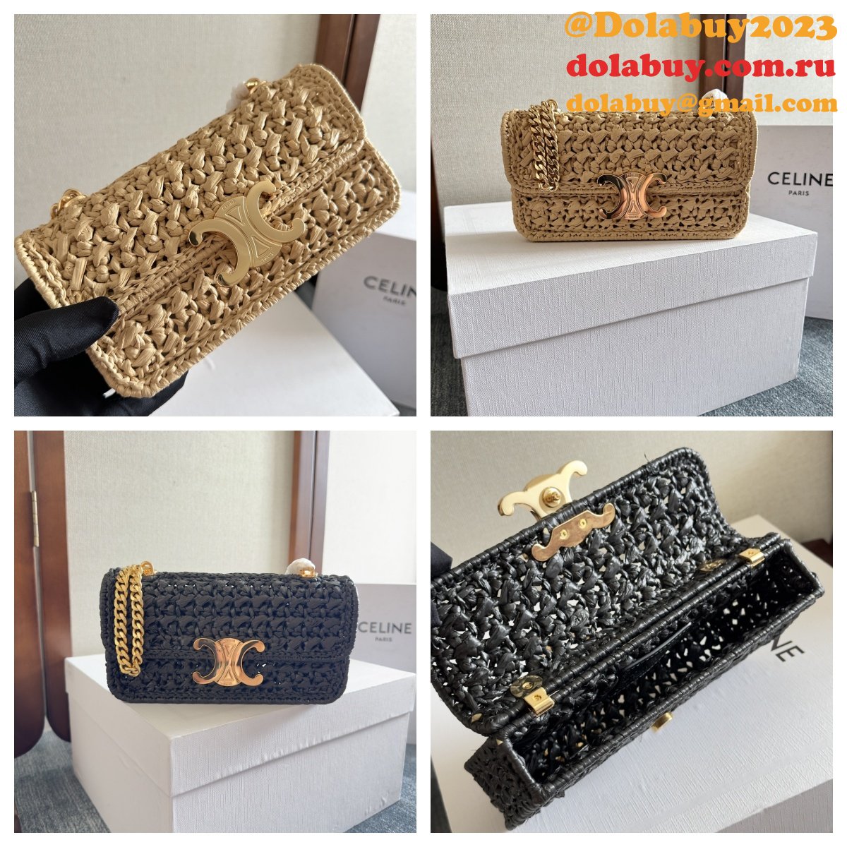 Celine Plein Soleil IN RAFFIA EFFECT TEXTILE SHOULDER BAG