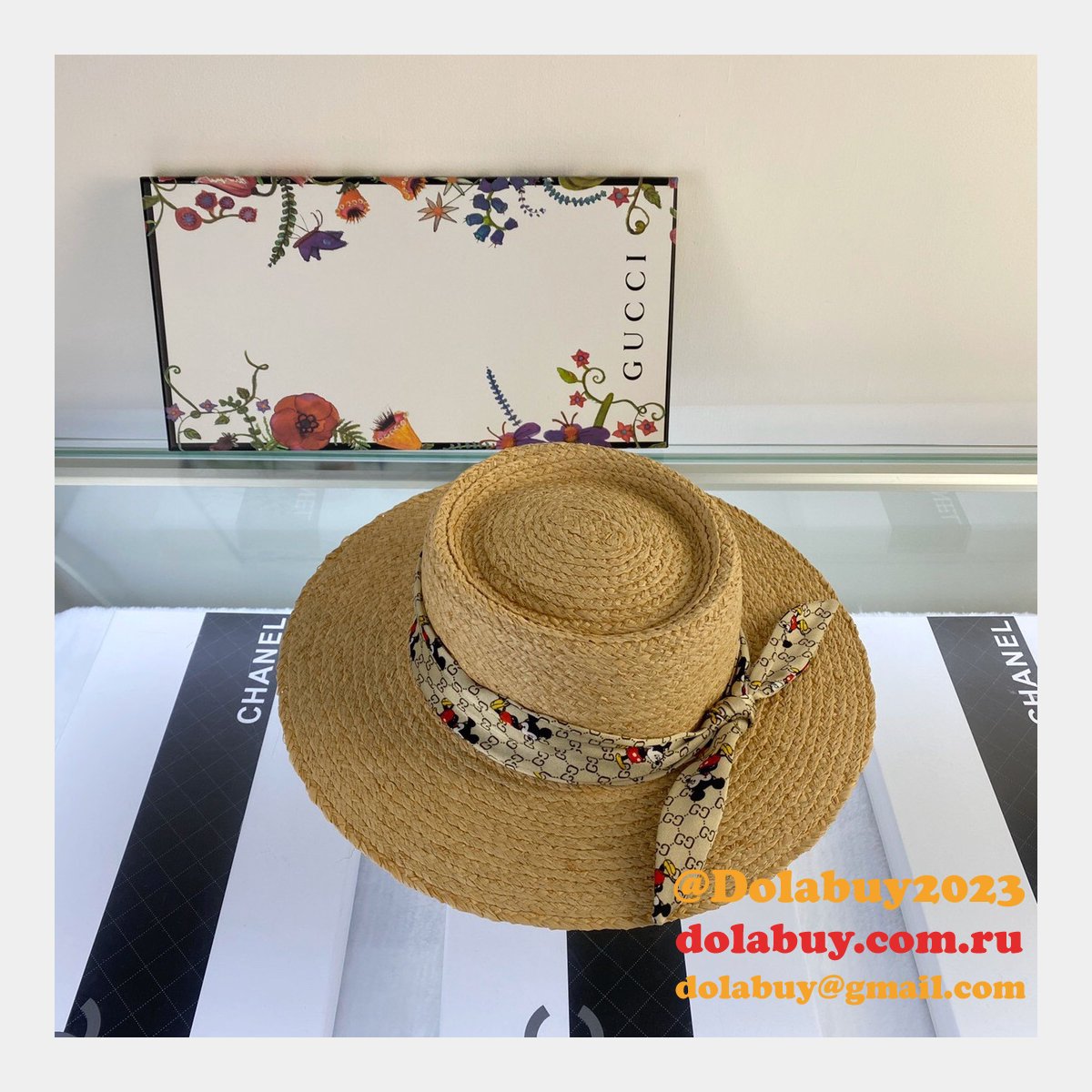 G*u*i replica 2020 mickey ribbon raffia uk hat